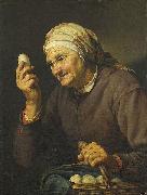 Hendrick Bloemaert Old woman selling eggs. oil painting